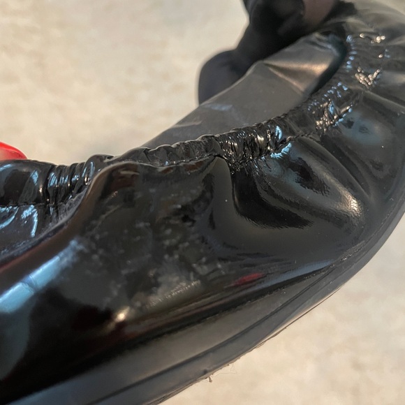 Prada Sport Black Patent Leather Nylon Bow Detail Scrunch Ballet Flat Size 37.5 - Picture 12 of 13